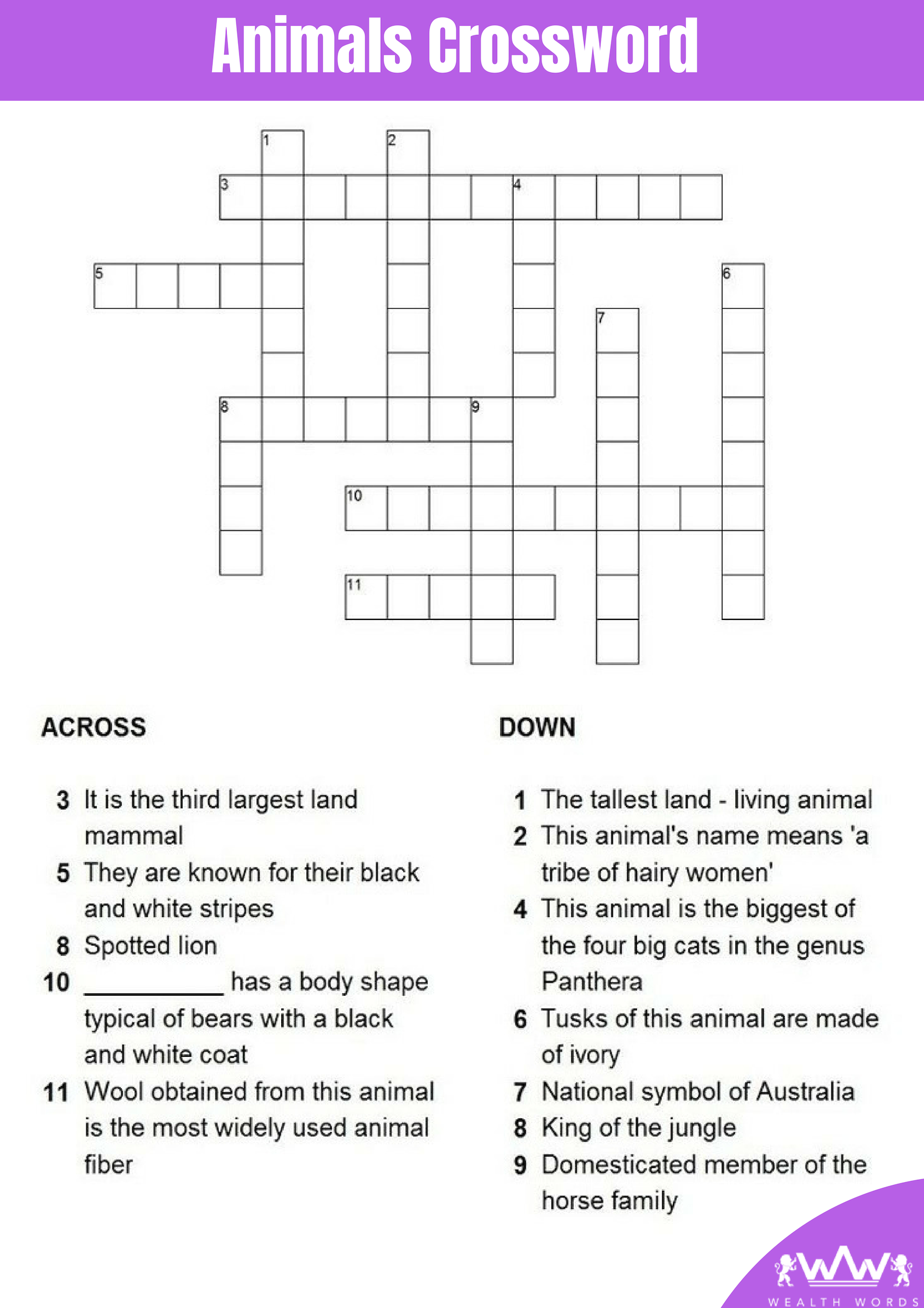 Animal Crossword Puzzles With Answers / They range in difficulty from