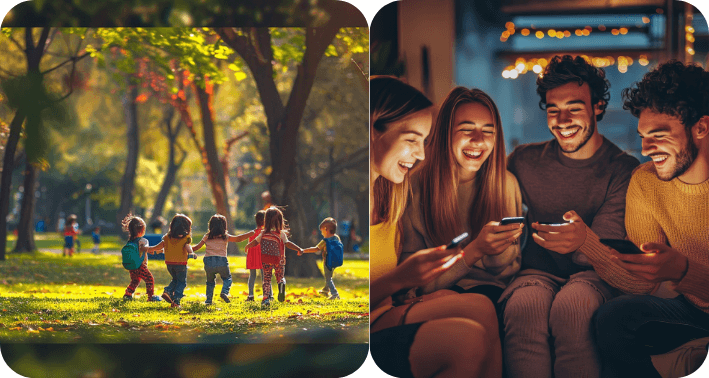 before people play in parks now they use to play on phones
